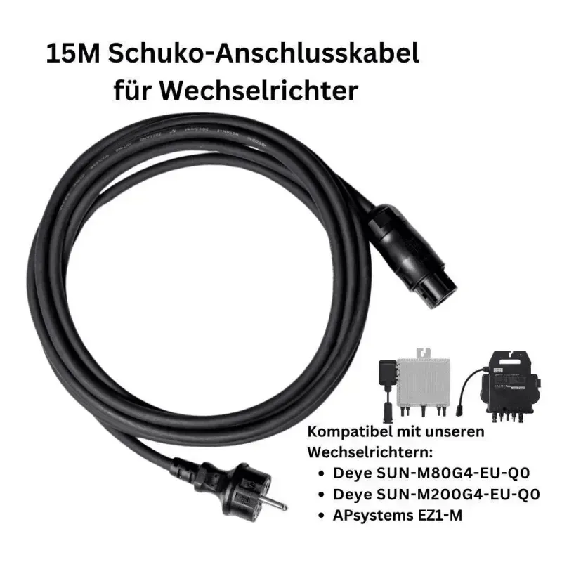 15M Schuko-Anschlusskabel für Wechselrichter