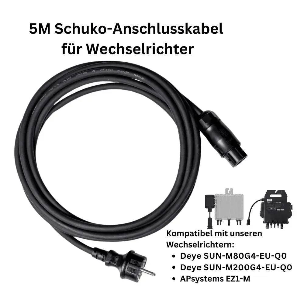 5M Schuko-Anschlusskabel für Wechselrichter