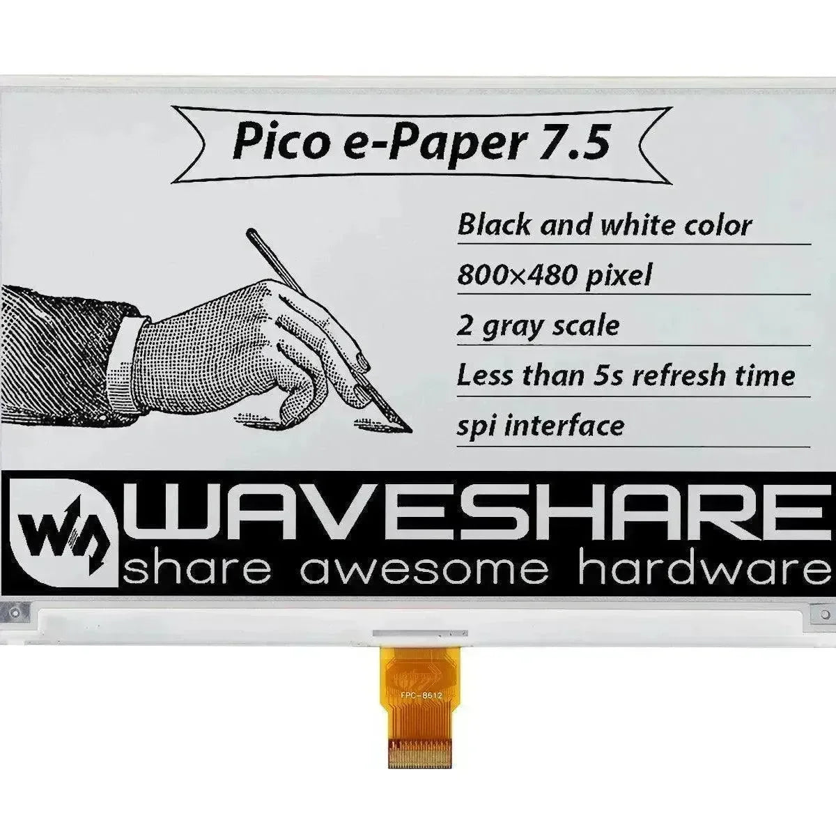 Waveshare 7,5 Zoll E-Ink Display 800x480 E-Paper mit Hut