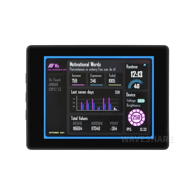 Waveshare ESP32-S3 2,41 Zoll AMOLED Touch Display Entwicklungsboard 600×450