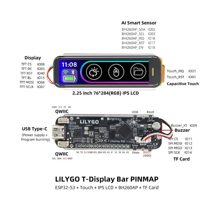 LILYGO T-Display Bar ESP32-S3 touchIPS LCD BH260AP TF Card-8
