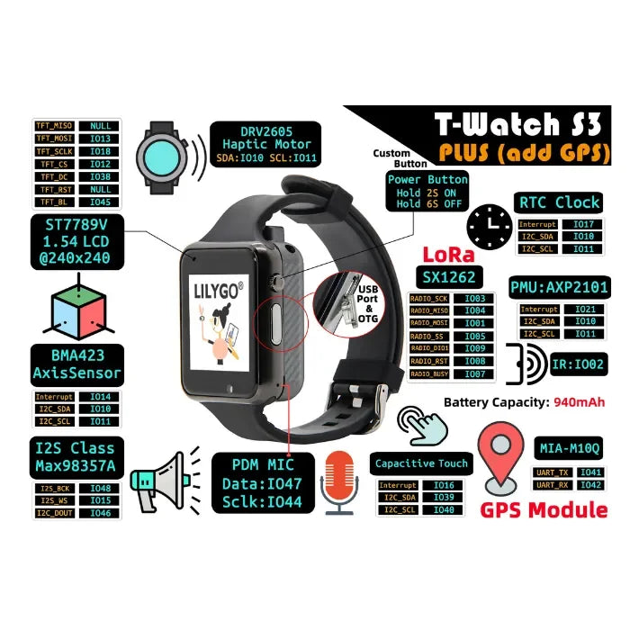 LILYGO T‑Watch S3 Plus ESP32‑S3 LoRa GPS Wi‑Fi BLE IoT Smartwatch-8