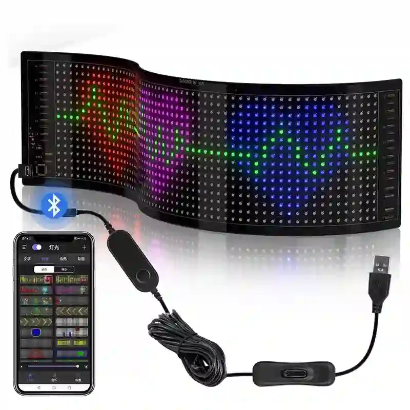 OpenELAB Flexible RGB LED Car Display 5V 48×12CM (16×64LED) USB APP