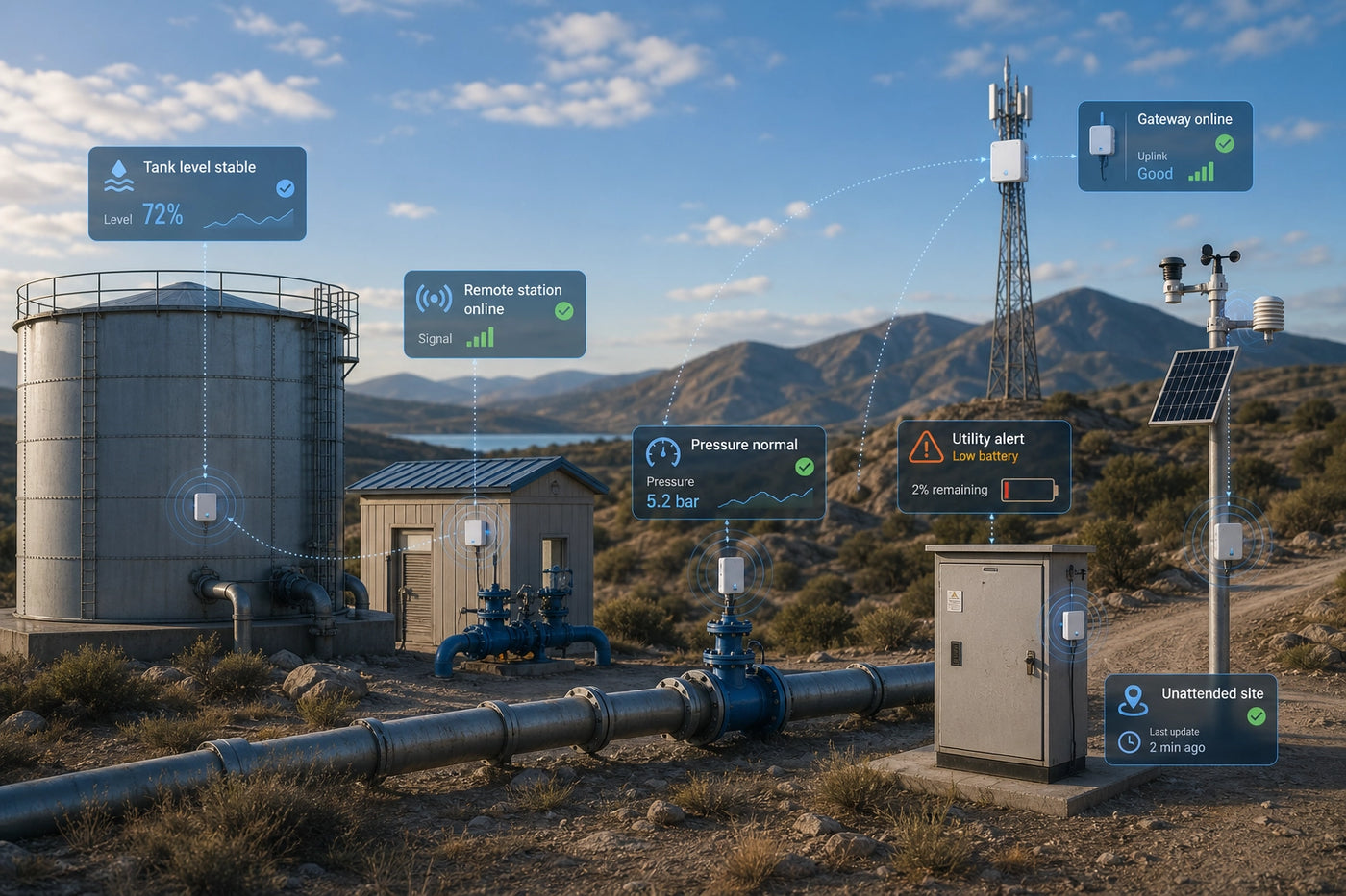 Monitoring entfernter Infrastruktur für Versorger, Tanks, Pipelines, Stationen und unbemannte Standorte